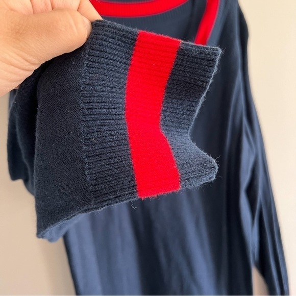 Chaps Navy & Red Long Sleeve Cotton Blend V Neck Nautical Sweater 1X - Picture 3 of 8